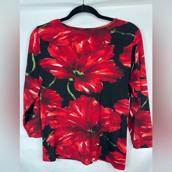 Chicos red floral blouse with 3/4 sleeves. Very bright and happy! Size 0/S - Picture 3 of 3